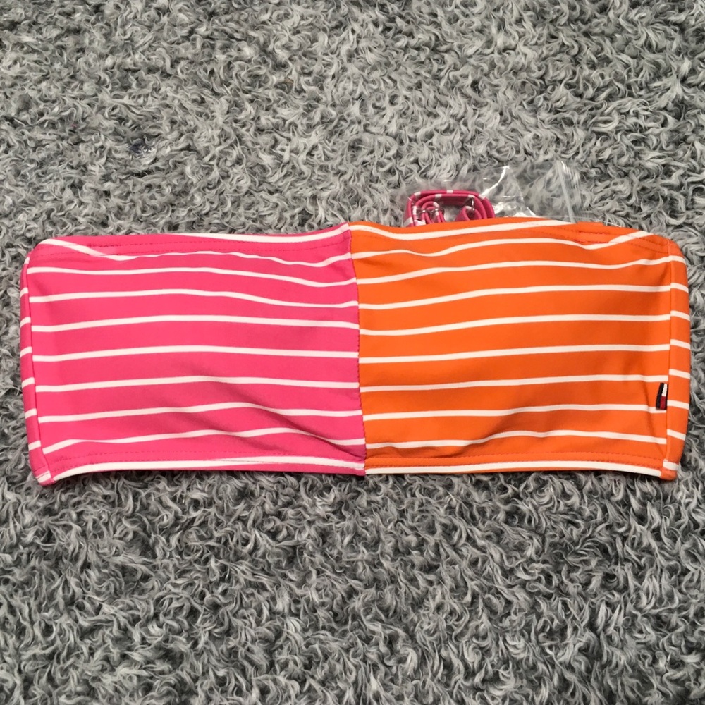 Tommy Hilfiger M Orange & Pink Stripe Color Block Bandeau Bikini Removable Strap